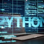 Python Programming Language Concept with Computer Code and Laptop. 3D Render