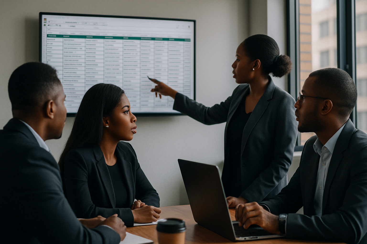 web scraping for lead generation - Nigerian professionals in a Lagos office reviewing a spreadsheet of scraped leads on 