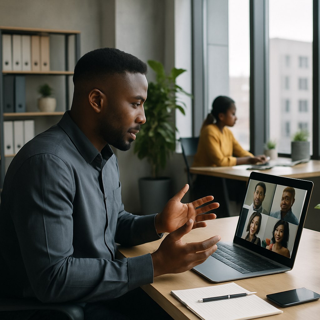 A small business owner in Abuja on a video call with a digital marketing agency team